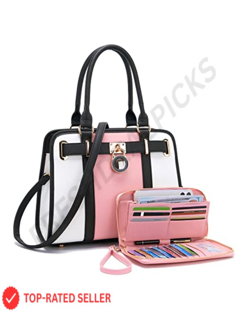 Vegan Leather Structured Satchel Tote with RFID Wallet Set